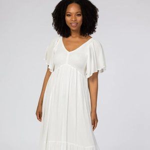 White Smocked Ruffle Dress PINKBLUSH Small